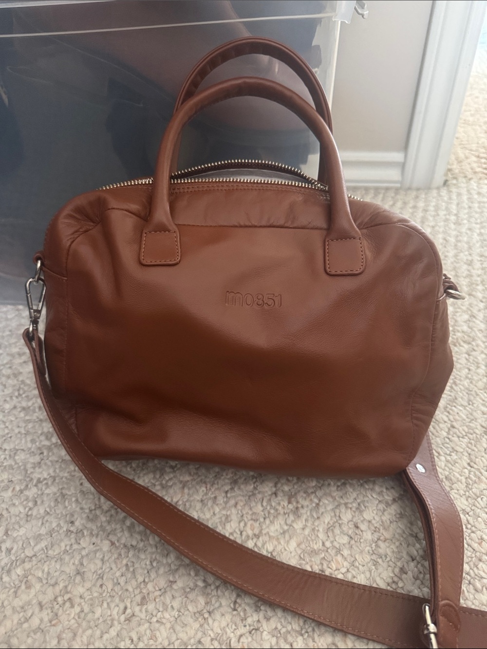 M0851 Brown Leather Crossbody Satchel